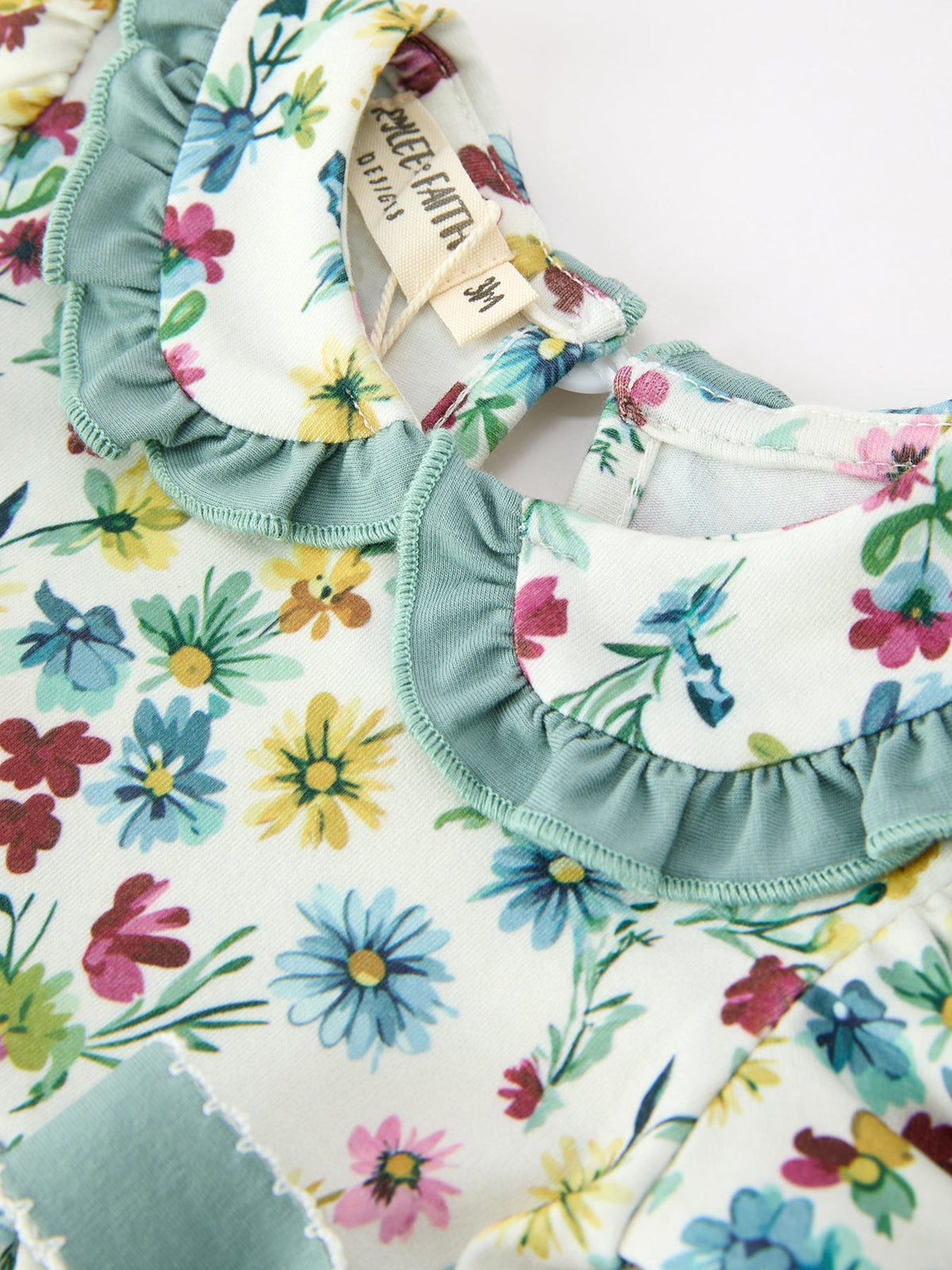 Rylee Faith Designs - Green Floral Girls Outfit Set Ruffle Collar Bow Baby Bloomer Set - alternate view 3
