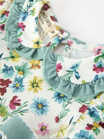 Rylee Faith Designs - Green Floral Girls Outfit Set Ruffle Collar Bow Baby Bloomer Set - alternate view 3