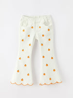 Rylee Faith Designs - Girls Pumpkin Embroidered Wide-Leg Pants Fall Scallop Hem Casual Pants