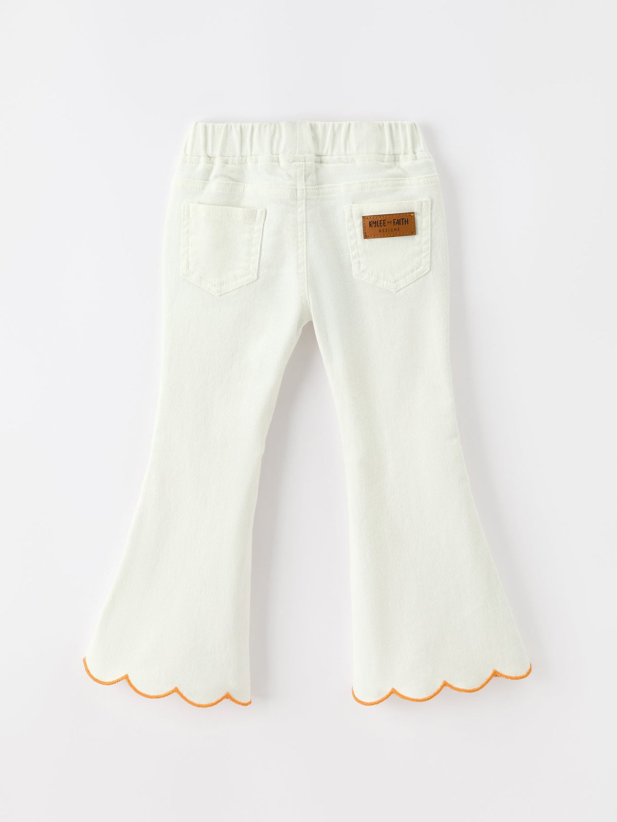 Rylee Faith Designs - Girls Pumpkin Embroidered Wide-Leg Pants Fall Scallop Hem Casual Pants - alternate view 2