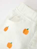 Rylee Faith Designs - Girls Pumpkin Embroidered Wide-Leg Pants Fall Scallop Hem Casual Pants - alternate view 3