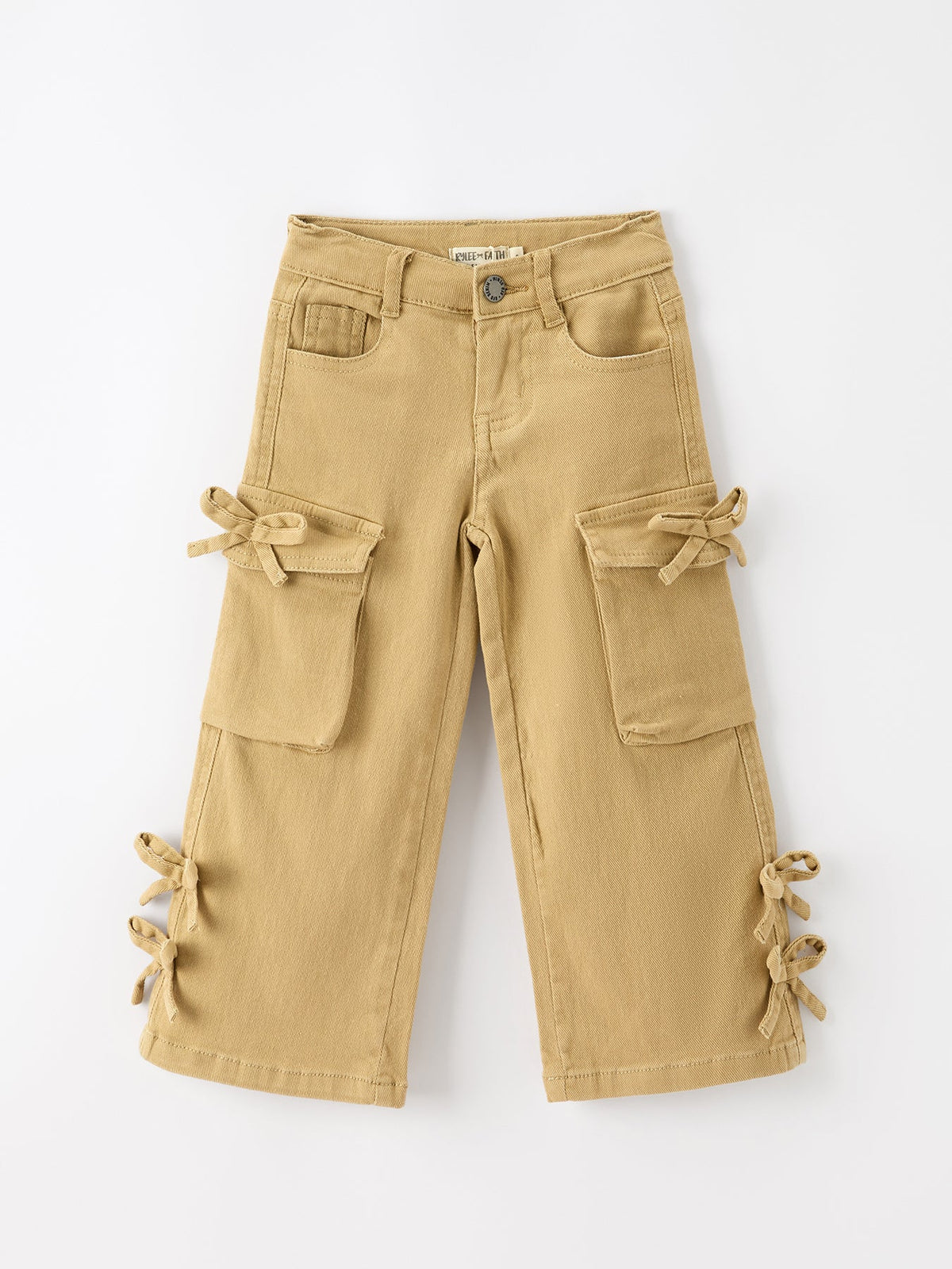 Rylee Faith Designs - Girls Solid Cargo Leggings Side Bow Pocket Wide Leg Pants
