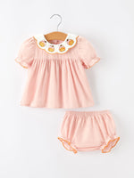 Rylee Faith Designs - Halloween Pumpkin Embroidered Girls Bloomer Set