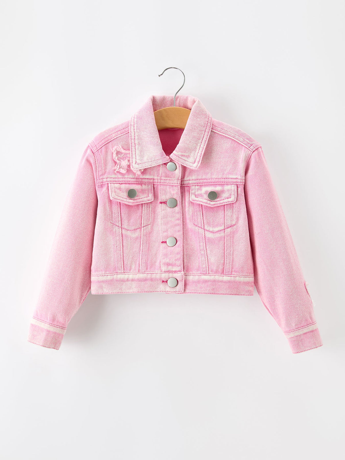 Rylee Faith Designs - Girls Pink Denim Jacket with Lace Bow Back Detail - alternate view 2