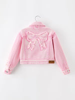 Rylee Faith Designs - Girls Pink Denim Jacket with Lace Bow Back Detail - alternate view 3
