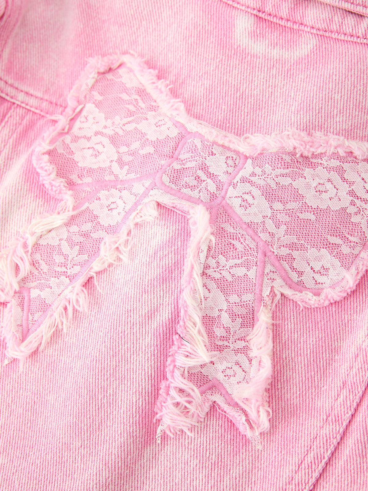Rylee Faith Designs - Girls Pink Denim Jacket with Lace Bow Back Detail - alternate view 5
