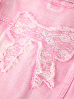 Rylee Faith Designs - Girls Pink Denim Jacket with Lace Bow Back Detail - alternate view 5