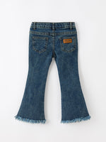 Rylee Faith Designs - Girls Pumpkin Embroidered Flare Jeans Fall Denim Pants with Fringe Hem - alternate view 6