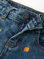 Rylee Faith Designs - Girls Pumpkin Embroidered Flare Jeans Fall Denim Pants with Fringe Hem - alternate view 7
