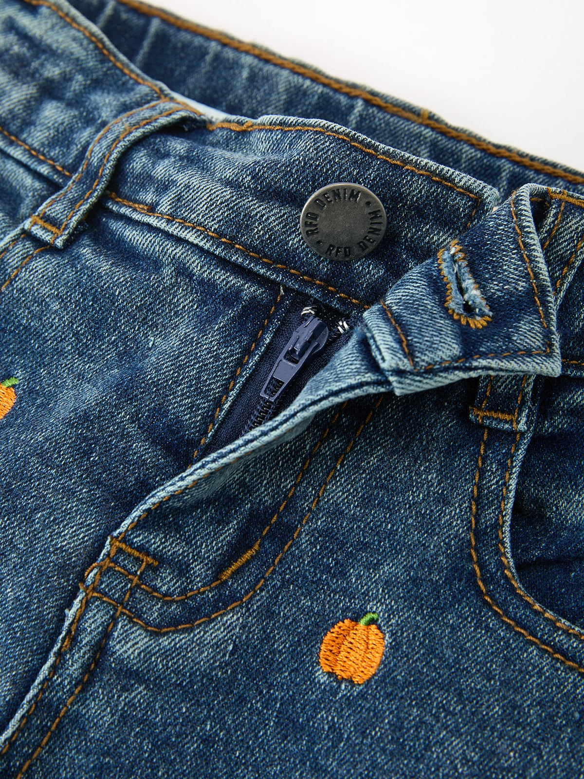 Rylee Faith Designs - Girls Pumpkin Embroidered Flare Jeans Fall Denim Pants with Fringe Hem - alternate view 7