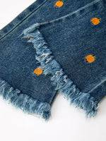 Rylee Faith Designs - Girls Pumpkin Embroidered Flare Jeans Fall Denim Pants with Fringe Hem - alternate view 8