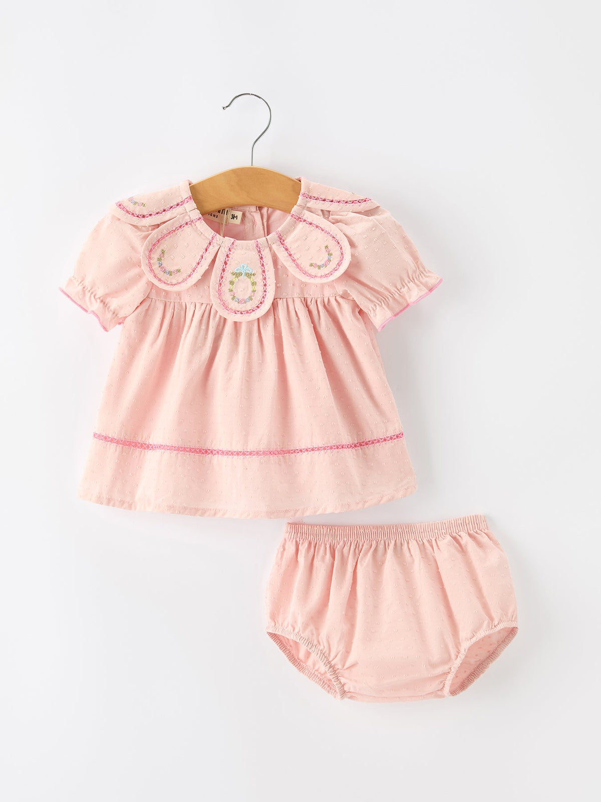 Rylee Faith Designs - Fall Baby Girl Pink Peter Pan Collar Embroidered Bloomer Set