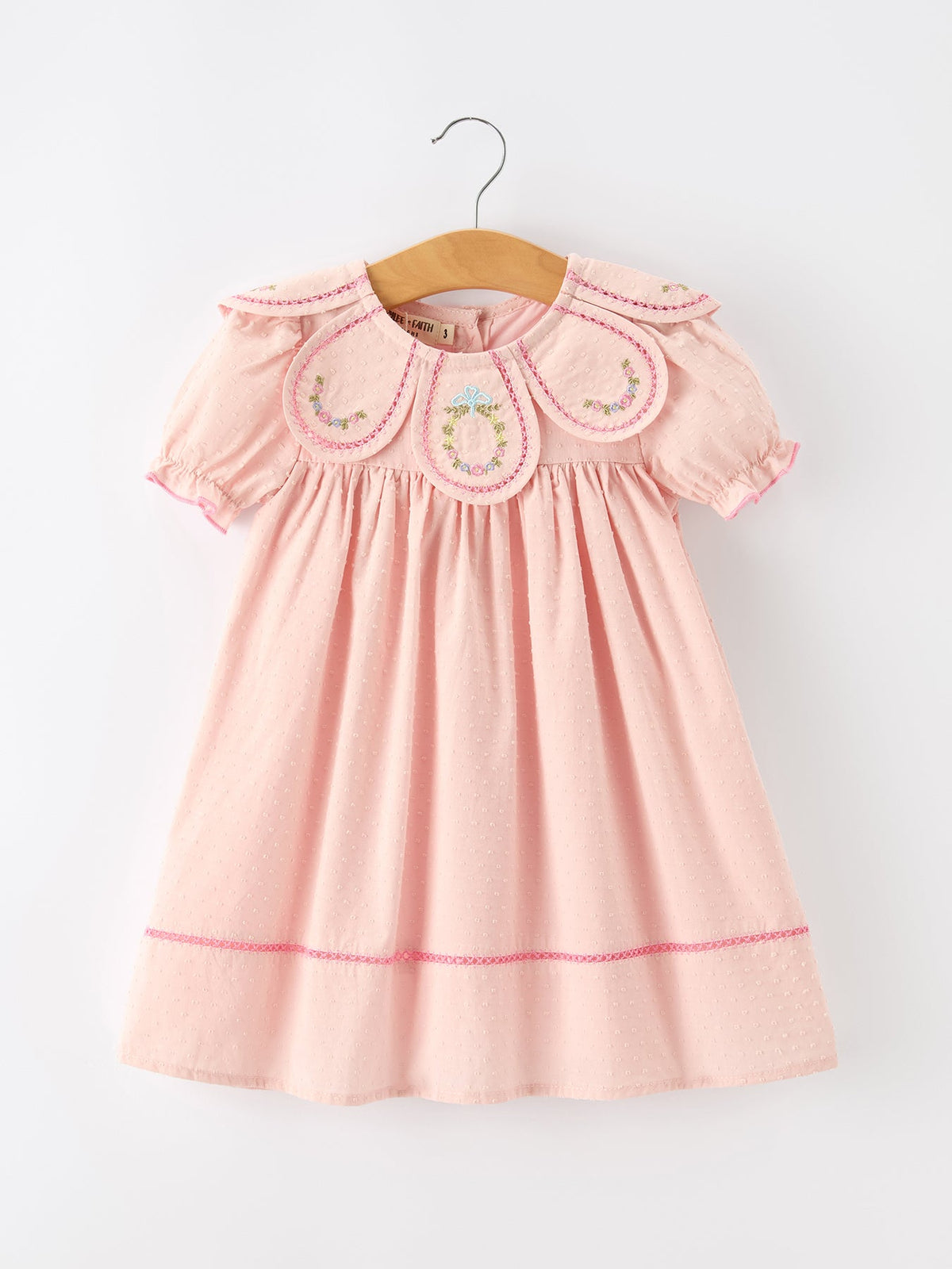 Rylee Faith Designs - Fall Baby Girl Pink Floral Embroidered Peter Pan Collar Dress