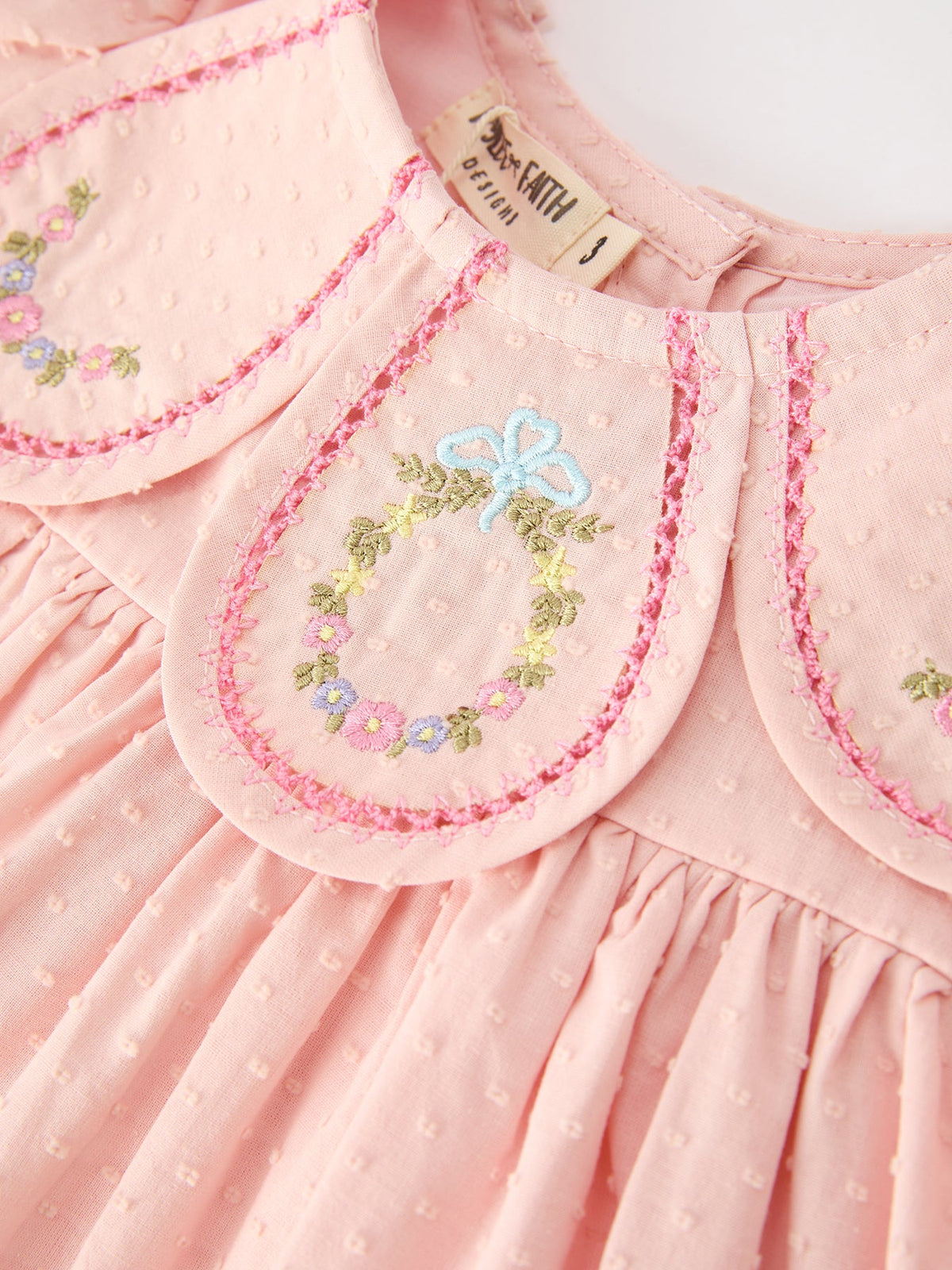 Rylee Faith Designs - Fall Baby Girl Pink Floral Embroidered Peter Pan Collar Dress - alternate view 3