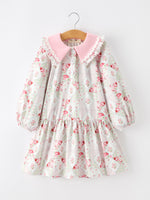 Rylee Faith Designs - Fall Girls Floral Peter Pan Collar Ruffle Long-sleeved Dress
