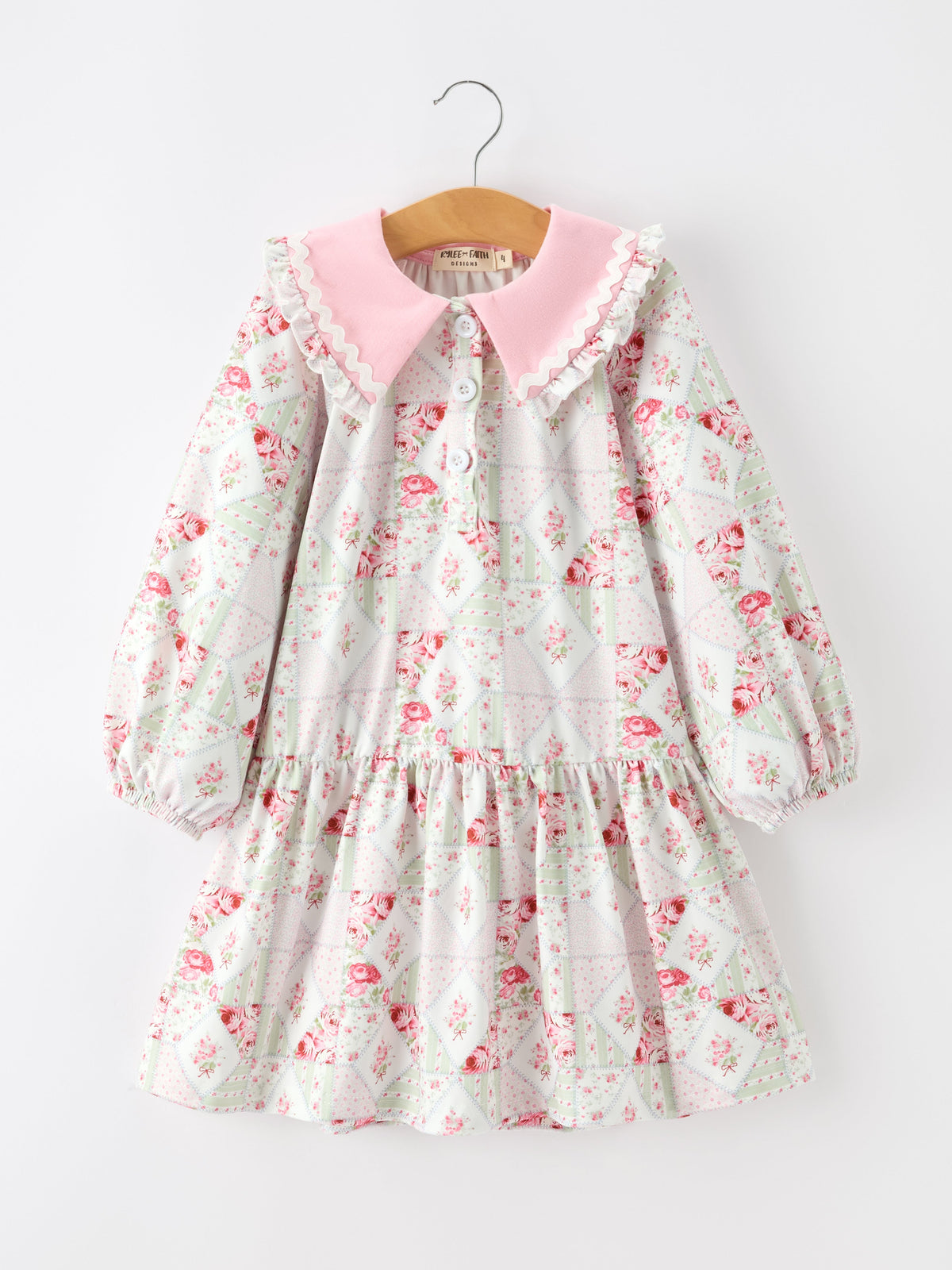 Rylee Faith Designs - Fall Girls Floral Peter Pan Collar Ruffle Long-sleeved Dress