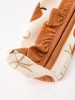 Rylee Faith Designs - Fall Thanksgiving Pumpkin Ruffle Zip Sleeper Waffle Jumpsuit - alternate view 4