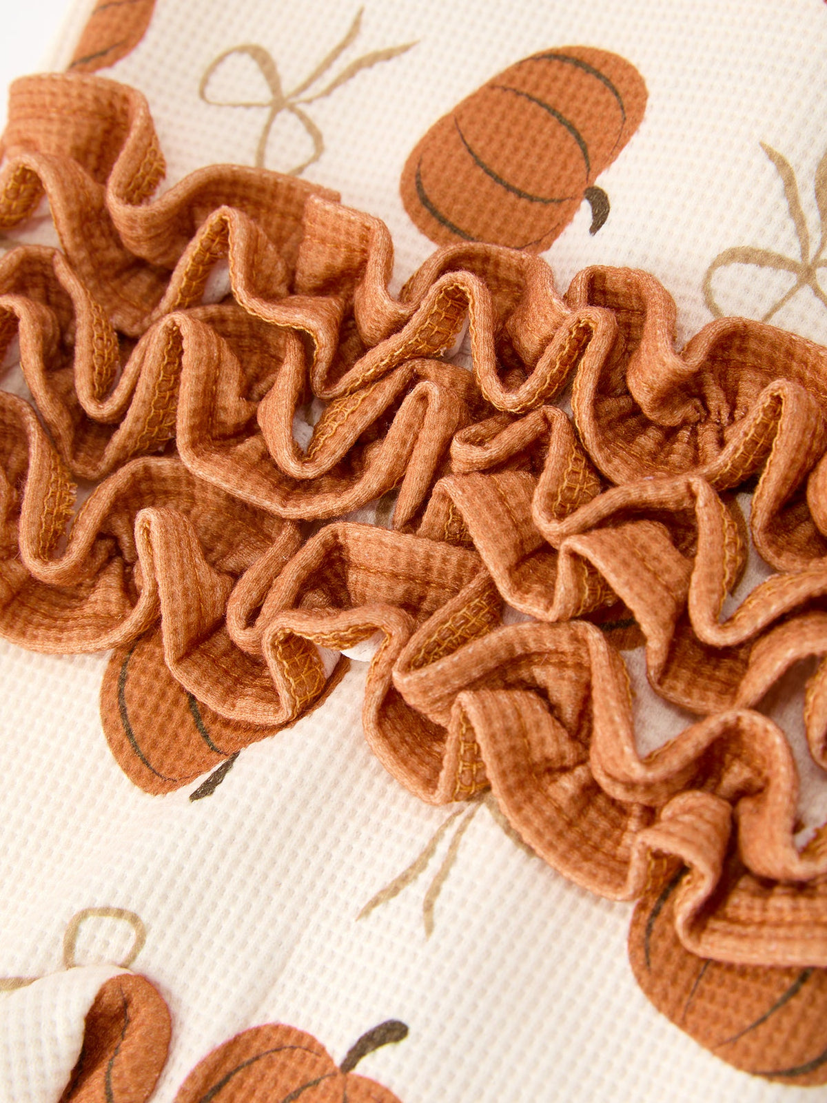 Rylee Faith Designs - Fall Thanksgiving Pumpkin Ruffle Zip Sleeper Waffle Jumpsuit - alternate view 5