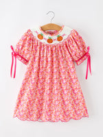Rylee Faith Designs - Girls Halloween & Thanksgiving Hot Pink Smocked Twirl Dress