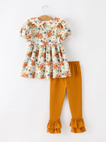 Rylee Faith Designs - Fall Girls Floral Lace Collar Puff Sleeve Outfit Set - alternate view 2