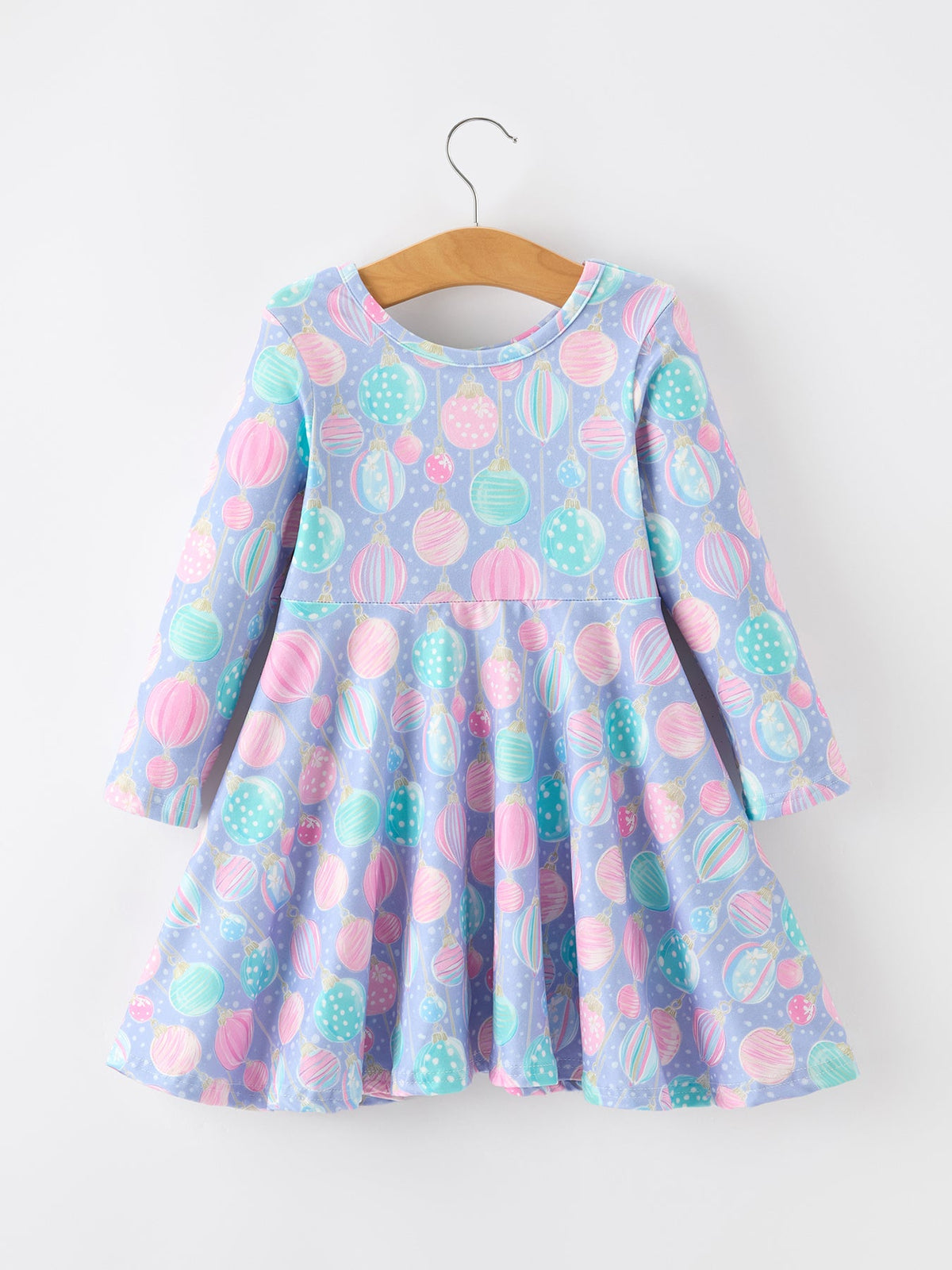 Rylee Faith Designs - Girls Pastel Christmas Ornament Print Twirl Dress - alternate view 2