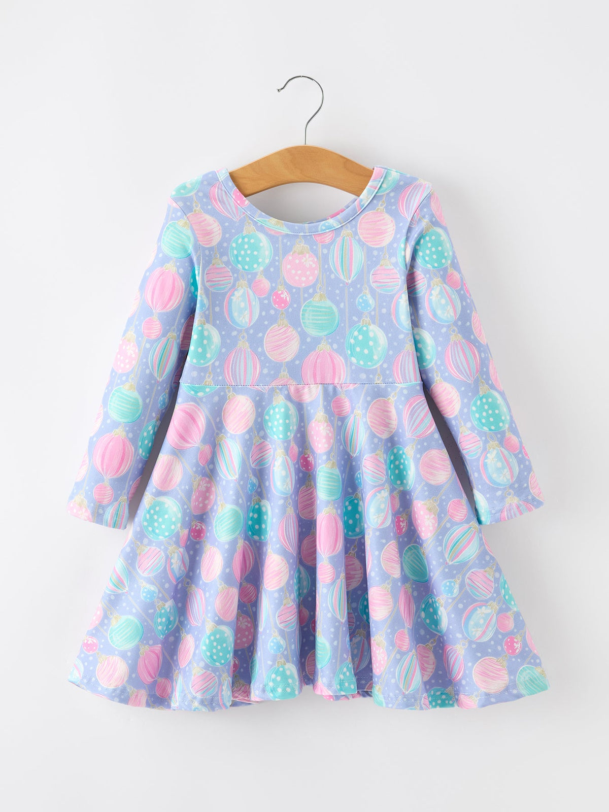 Rylee Faith Designs - Girls Pastel Christmas Ornament Print Twirl Dress