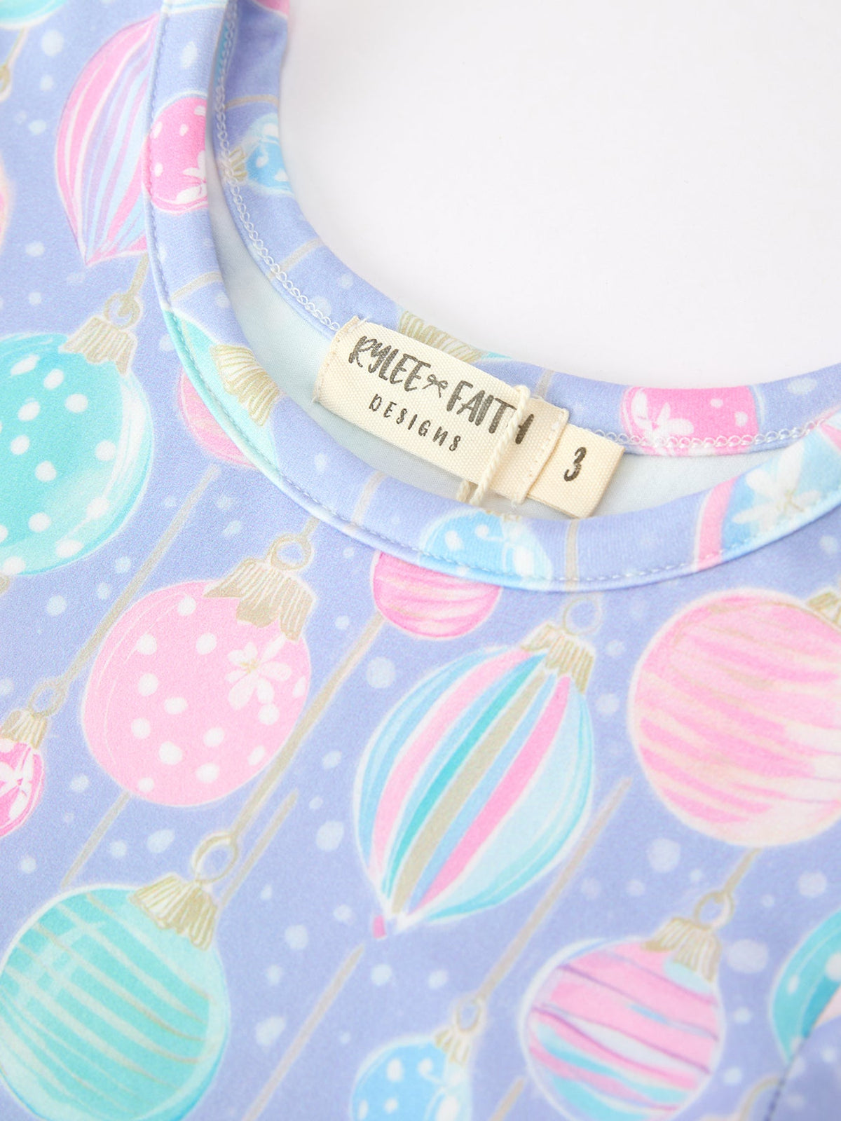 Rylee Faith Designs - Girls Pastel Christmas Ornament Print Twirl Dress - alternate view 3