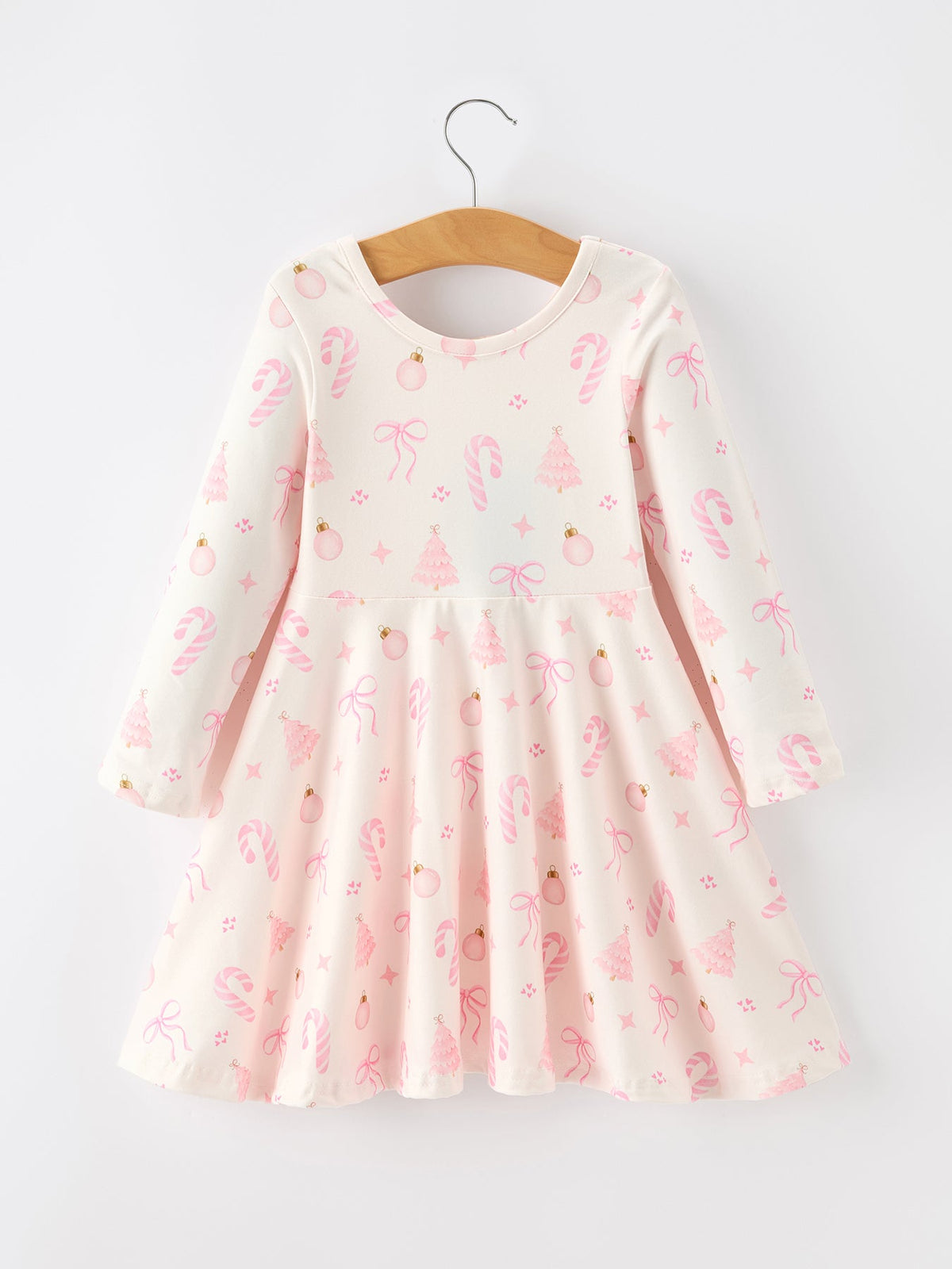 Rylee Faith Designs - Girls Pink Christmas Ornament Print Flare Dress - alternate view 2