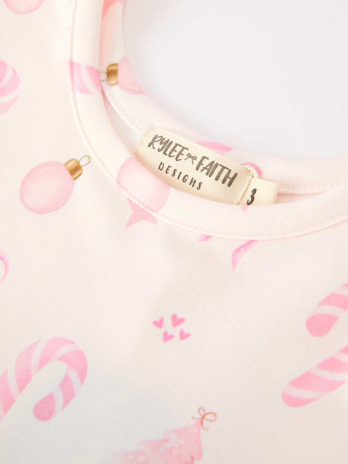 Rylee Faith Designs - Girls Pink Christmas Ornament Print Flare Dress - alternate view 3
