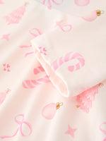 Rylee Faith Designs - Girls Pink Christmas Ornament Print Flare Dress - alternate view 4