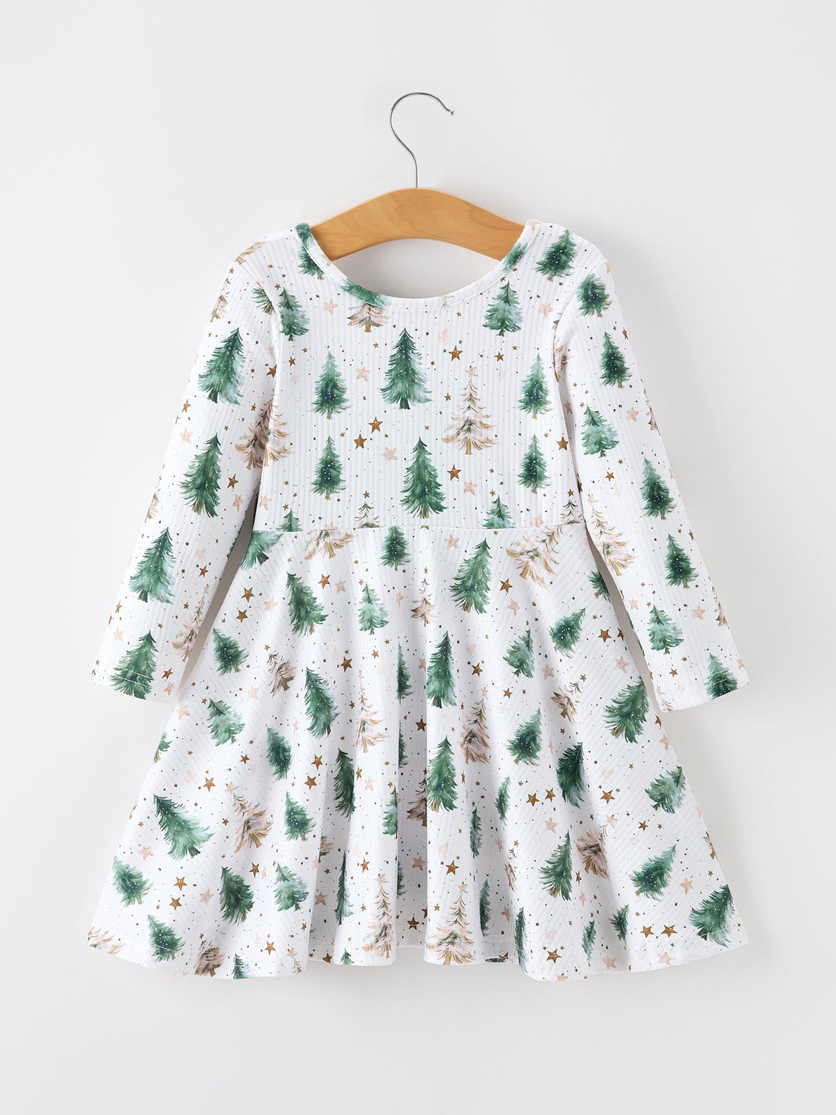 Rylee Faith Designs - Girls Christmas Tree & Star Ribbed Print Twirl Dress - alternate view 2