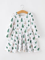 Rylee Faith Designs - Girls Christmas Tree & Star Ribbed Print Twirl Dress