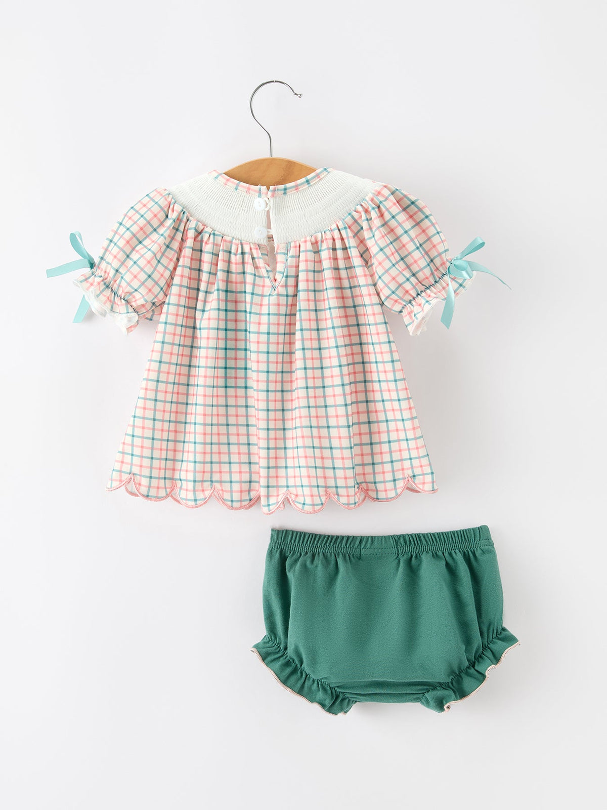 Rylee Faith Designs - Girls Christmas Plaid Smocked Bloomers Set with Tree Embroidery - alternate view 2