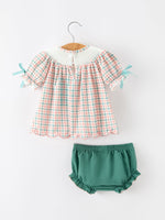 Rylee Faith Designs - Girls Christmas Plaid Smocked Bloomers Set with Tree Embroidery - alternate view 2