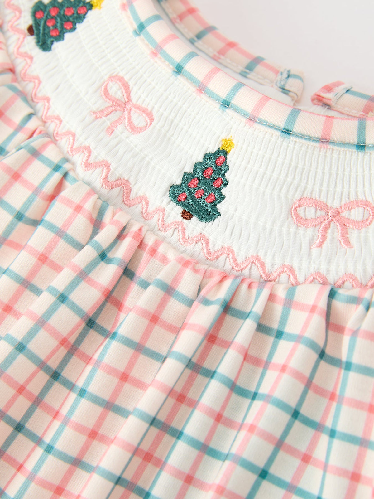 Rylee Faith Designs - Girls Christmas Plaid Smocked Bloomers Set with Tree Embroidery - alternate view 3