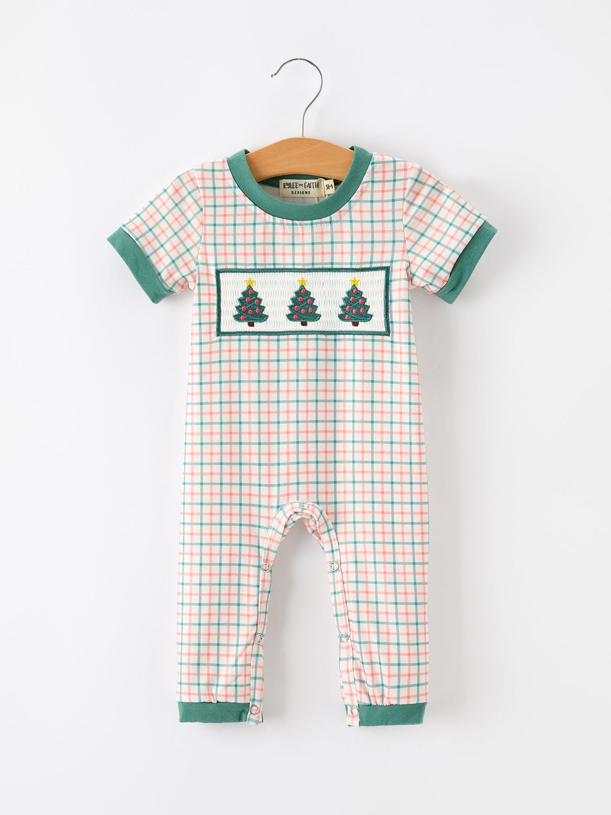 Rylee Faith Designs - Baby Boy Christmas Embroidered Plaid Jonjon Romper