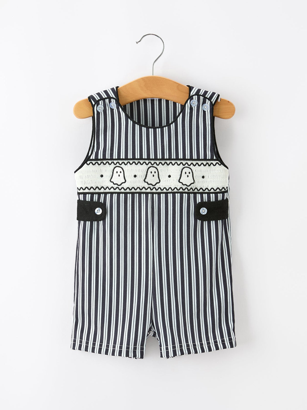 Rylee Faith Designs - Halloween Ghost Smocked Boys Jon Jon Embroidered Romper