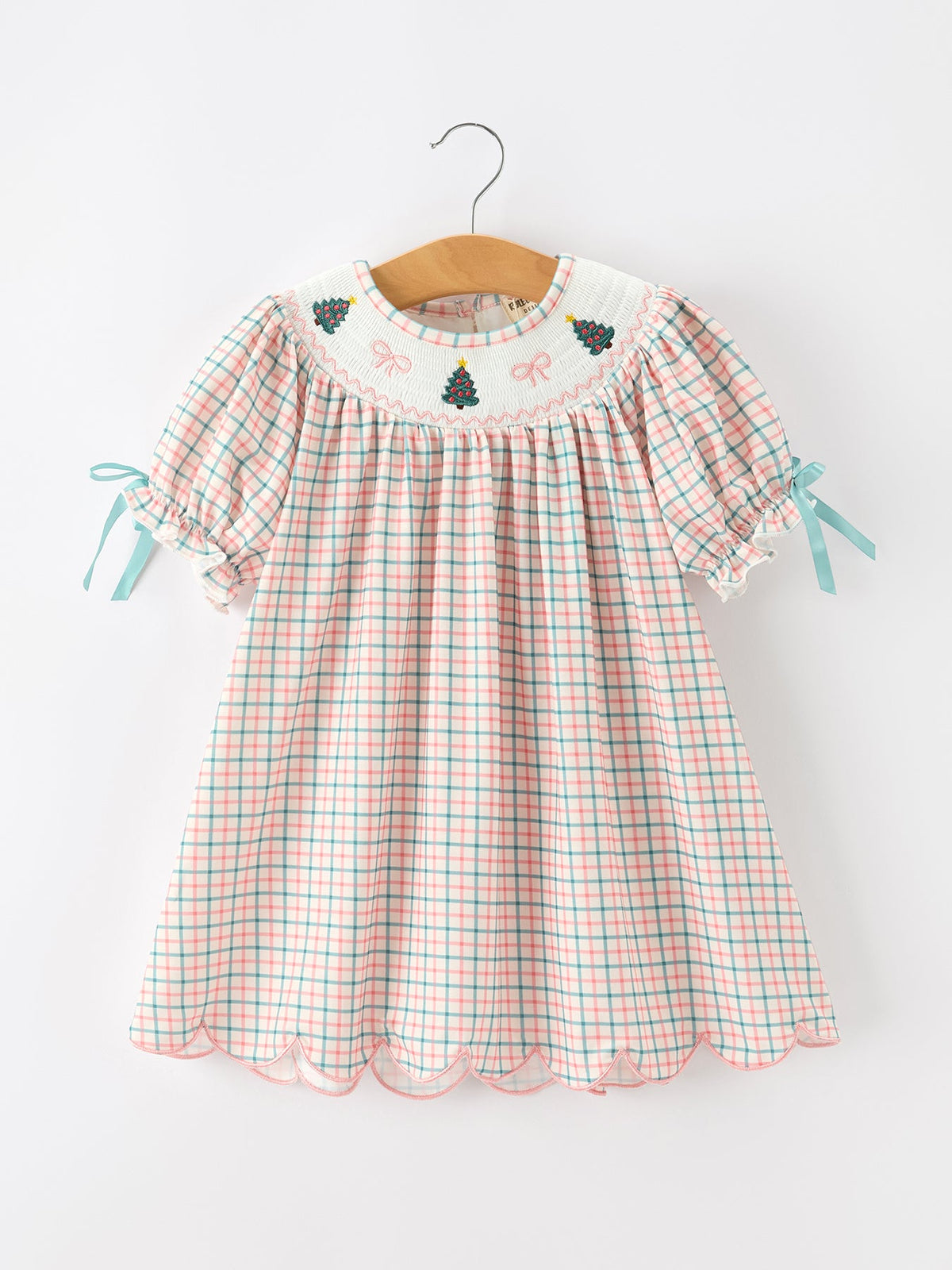 Rylee Faith Designs - Girls Christmas Smocked Plaid Dress with Tree Embroidery