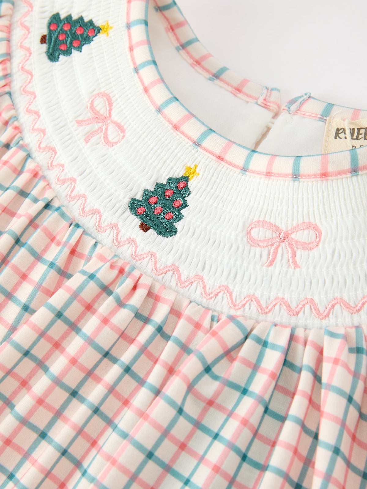 Rylee Faith Designs - Girls Christmas Smocked Plaid Dress with Tree Embroidery - alternate view 3