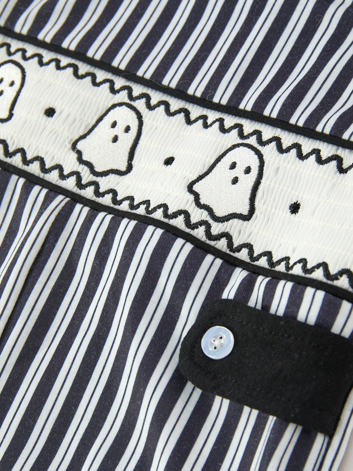 Rylee Faith Designs - Halloween Ghost Smocked Boys Jon Jon Embroidered Romper - alternate view 4