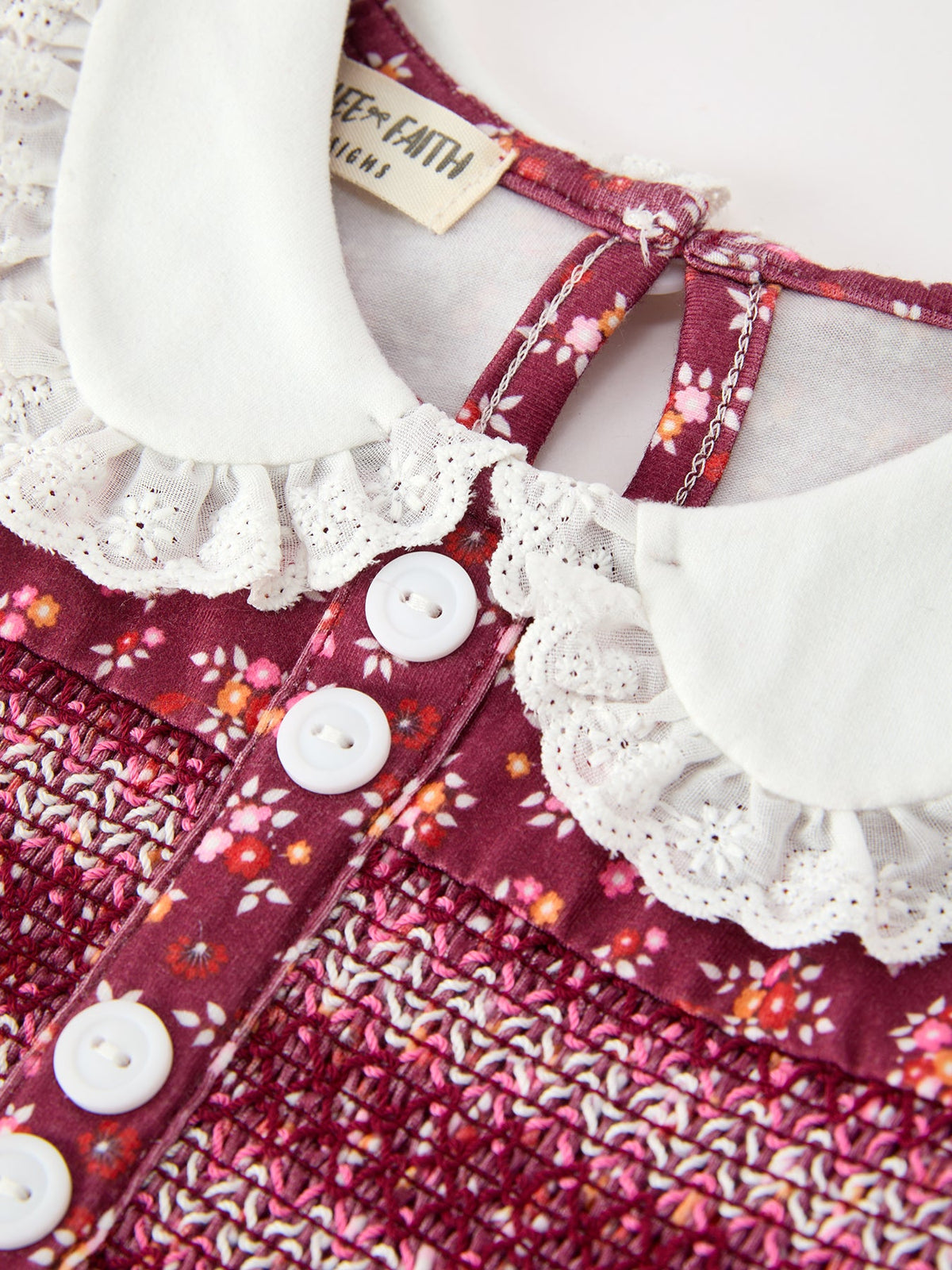 Rylee Faith Designs - Burgundy Floral Smocked Baby Girl Bubble Romper Peter Pan Collar - alternate view 3
