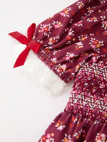Rylee Faith Designs - Burgundy Floral Smocked Baby Girl Bubble Romper Peter Pan Collar - alternate view 4