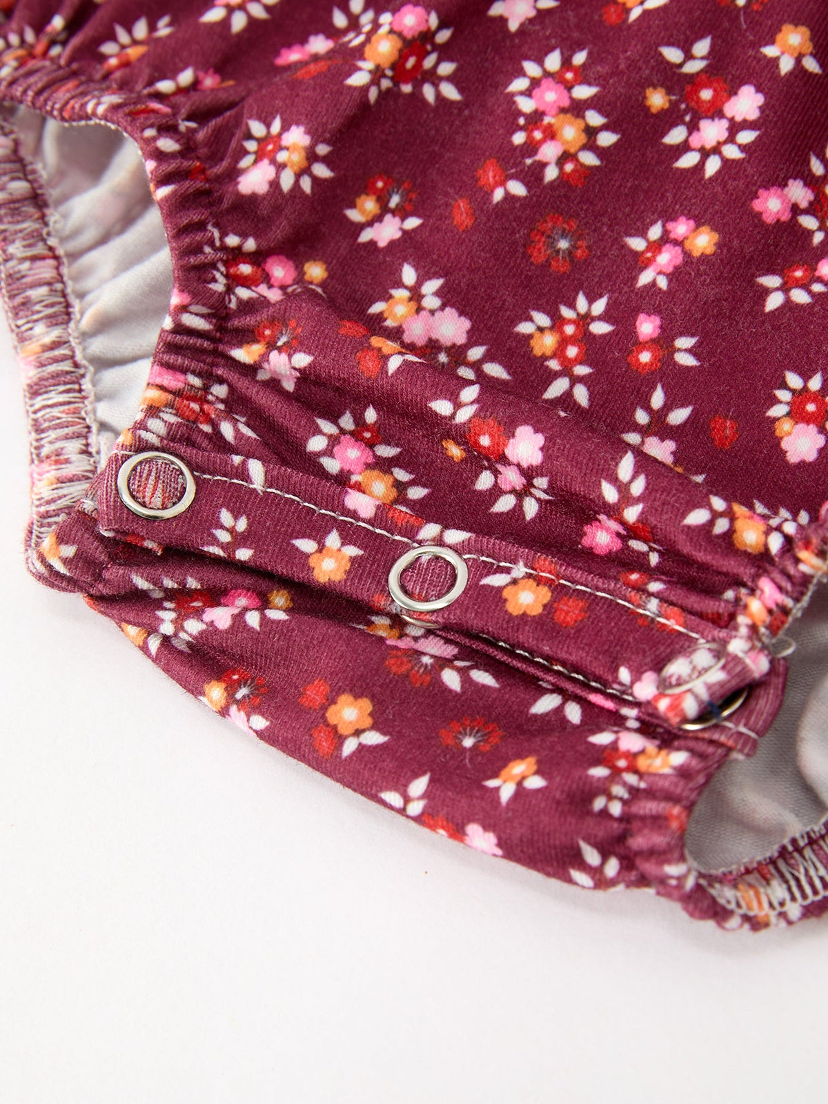 Rylee Faith Designs - Burgundy Floral Smocked Baby Girl Bubble Romper Peter Pan Collar - alternate view 5