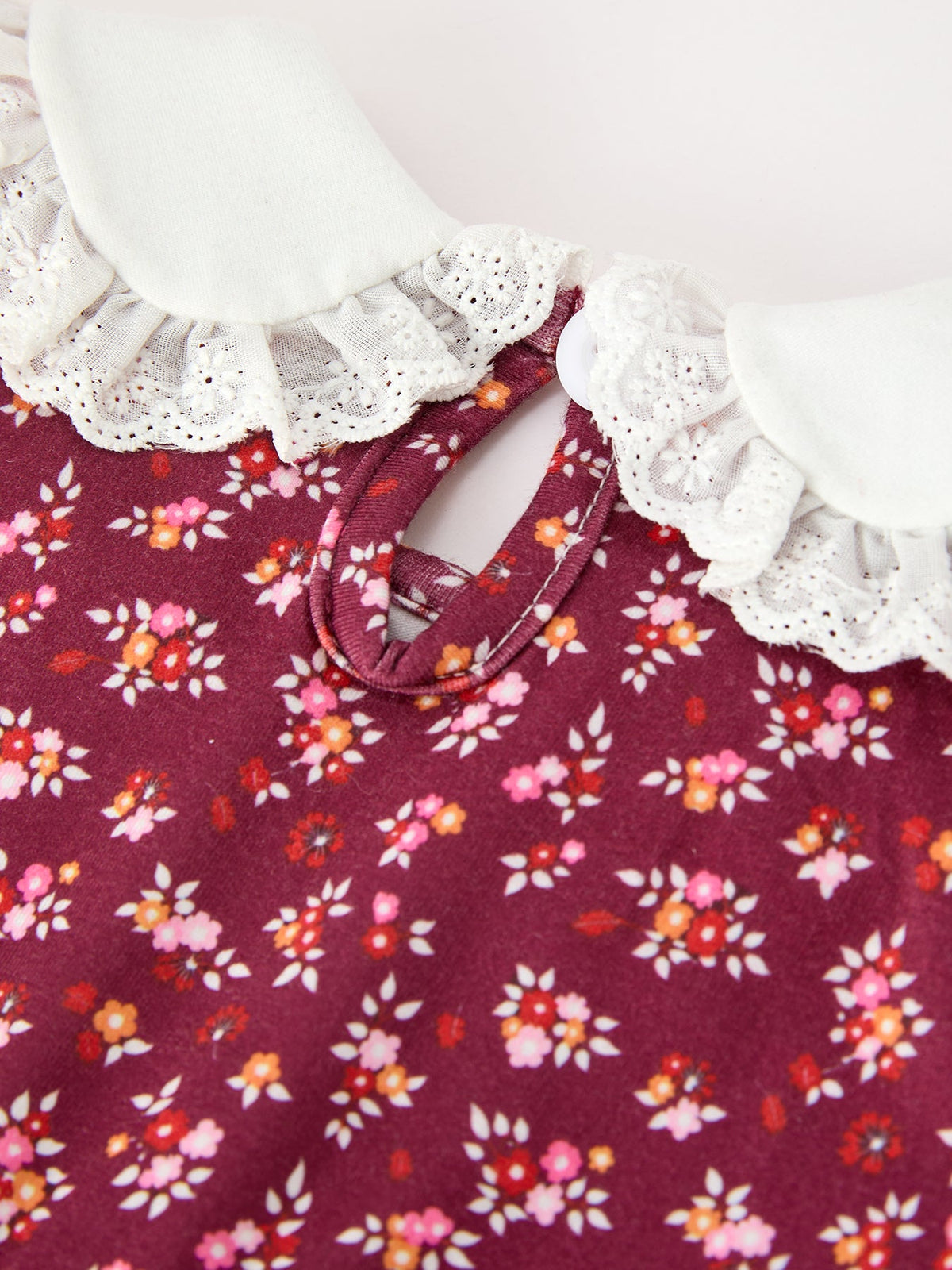 Rylee Faith Designs - Burgundy Floral Smocked Baby Girl Bubble Romper Peter Pan Collar - alternate view 6