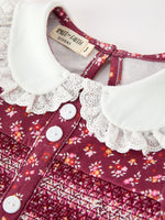 Rylee Faith Designs - Burgundy Floral Smocked Girls Dress Peter Pan Collar Lace Trim - alternate view 3