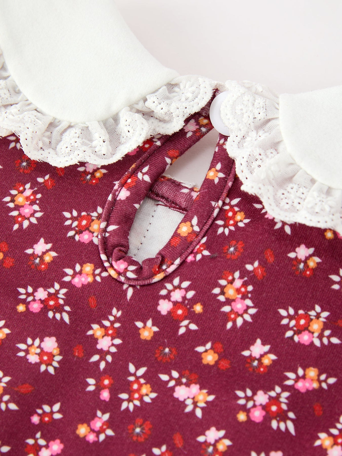 Rylee Faith Designs - Burgundy Floral Smocked Girls Dress Peter Pan Collar Lace Trim - alternate view 5