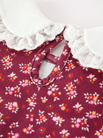 Rylee Faith Designs - Burgundy Floral Smocked Girls Dress Peter Pan Collar Lace Trim - alternate view 5