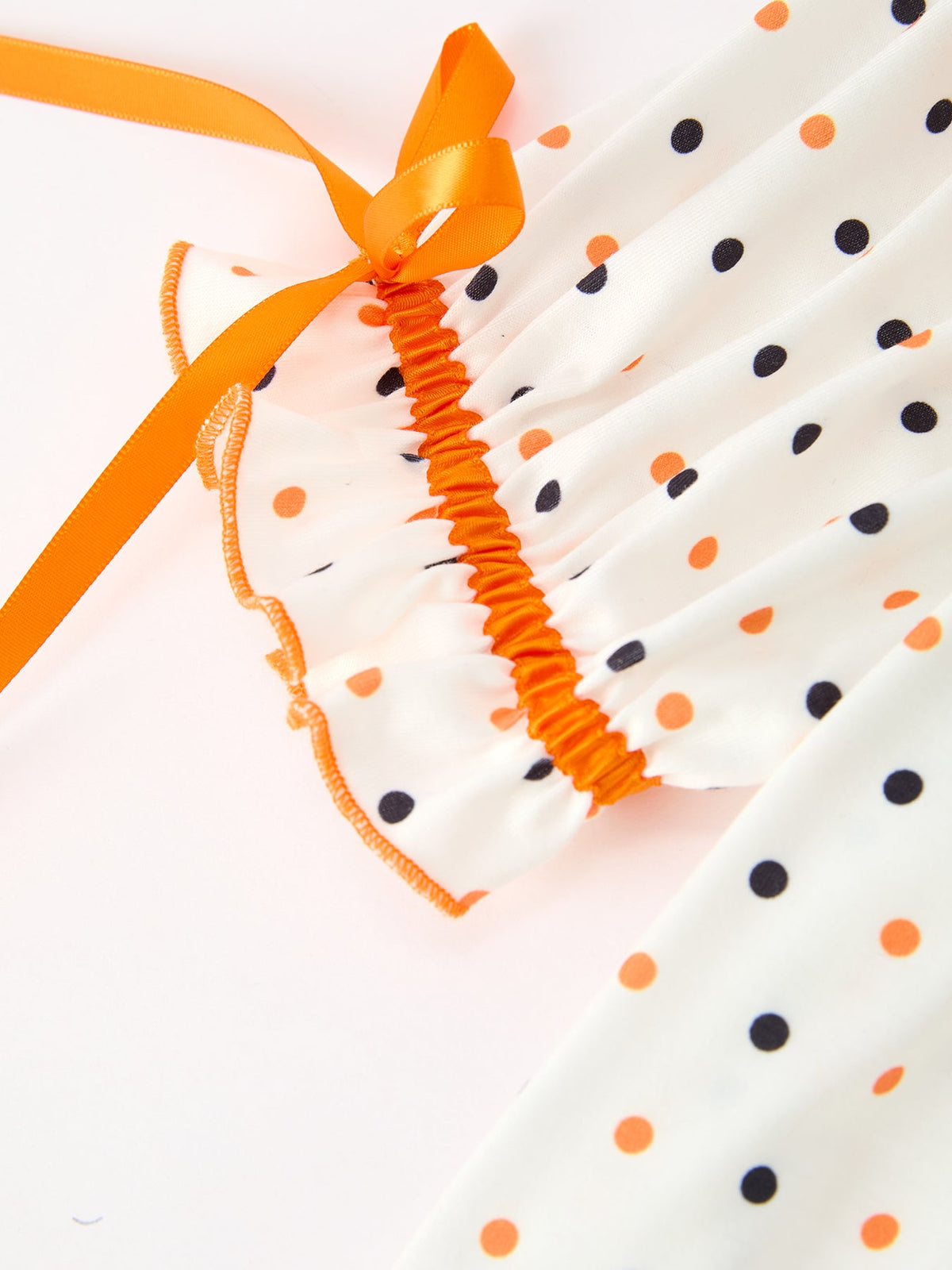 Rylee Faith Designs - Halloween Pumpkin Smocked Girls Dress Polka Dot Ruffle Sleeve - alternate view 4