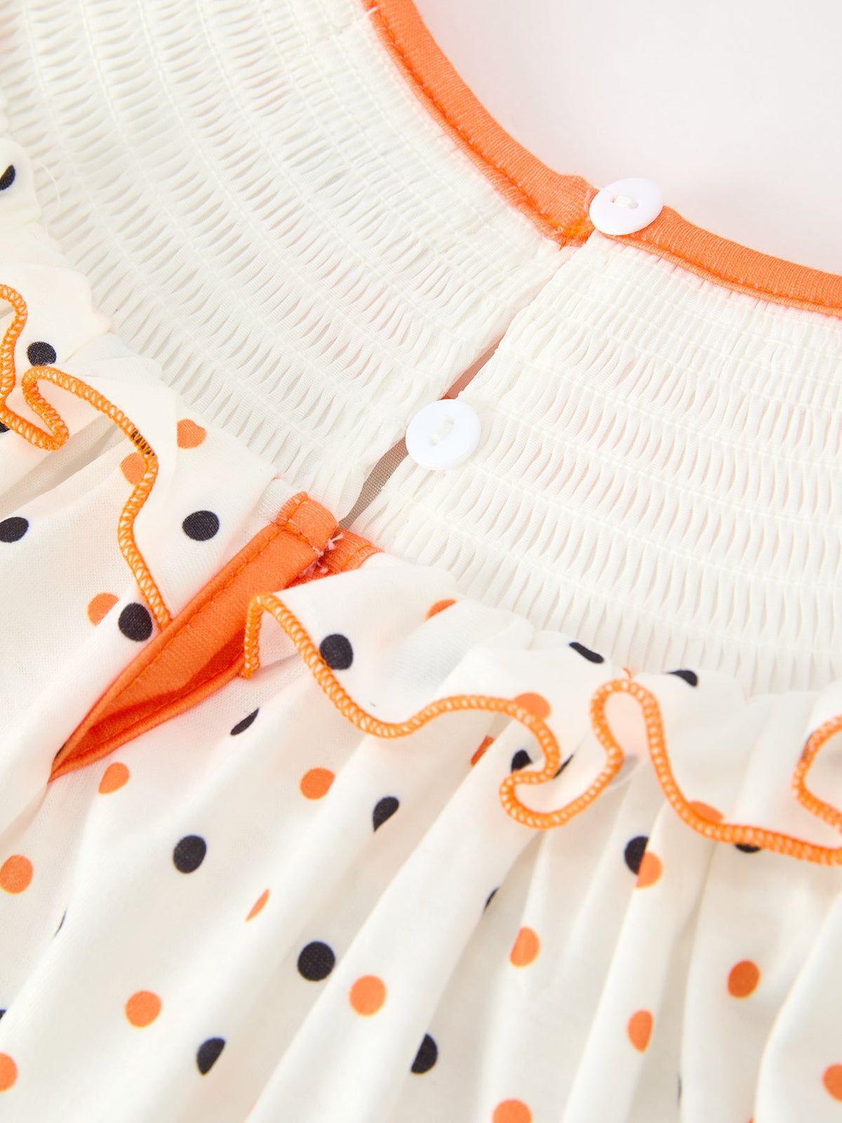 Rylee Faith Designs - Halloween Pumpkin Smocked Girls Dress Polka Dot Ruffle Sleeve - alternate view 5