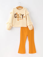 Rylee Faith Designs - Fall Cozy Girls Ruffle Top Bell Bottom Pants Set